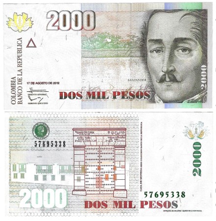 Kolumbia 2000 Pesos 17.08.2012 UNC Pick 457t	   